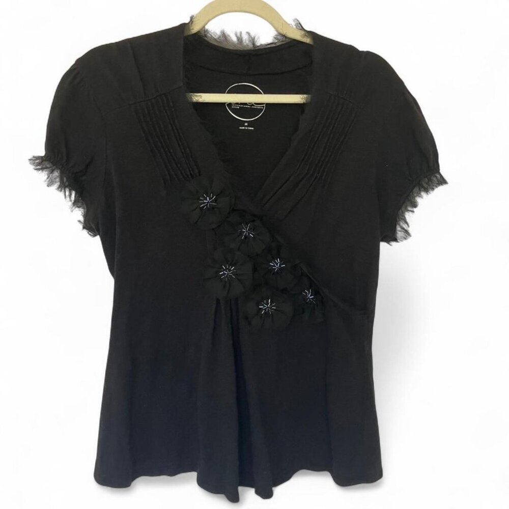 INC Embellished Floral Beaded Y2K Fairy Whimsygoth Short Sleeve Top